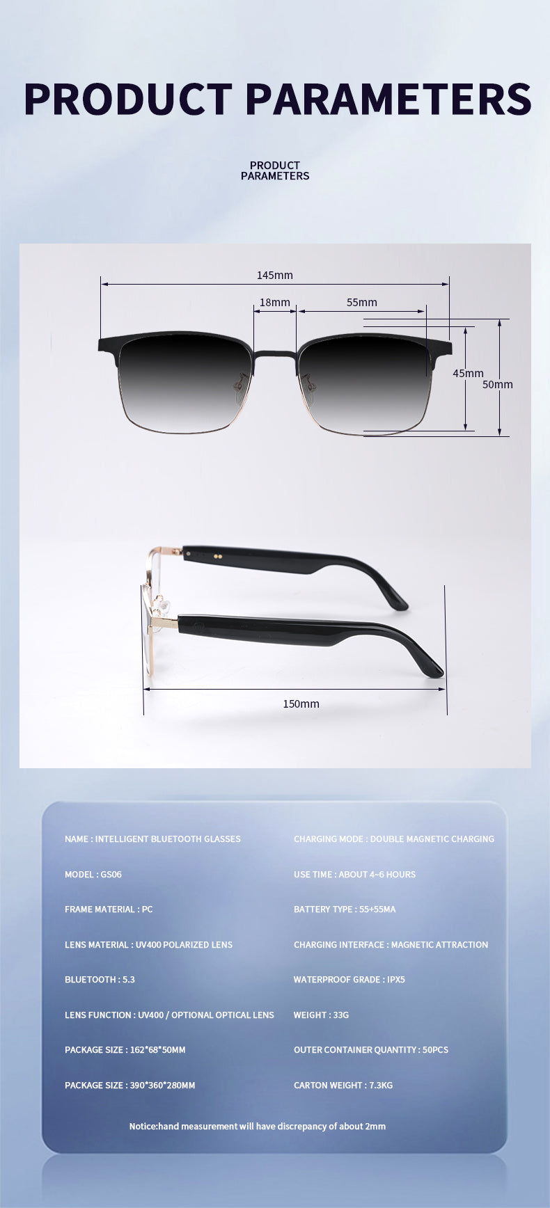 Smart AI glasses Bluetooth Connectivity Real-Time translation GS-06