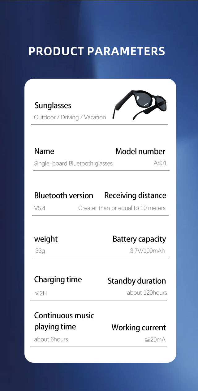 Intelligent Audio glasses Bluetooth Connectivity Real-Time Communication AS-01