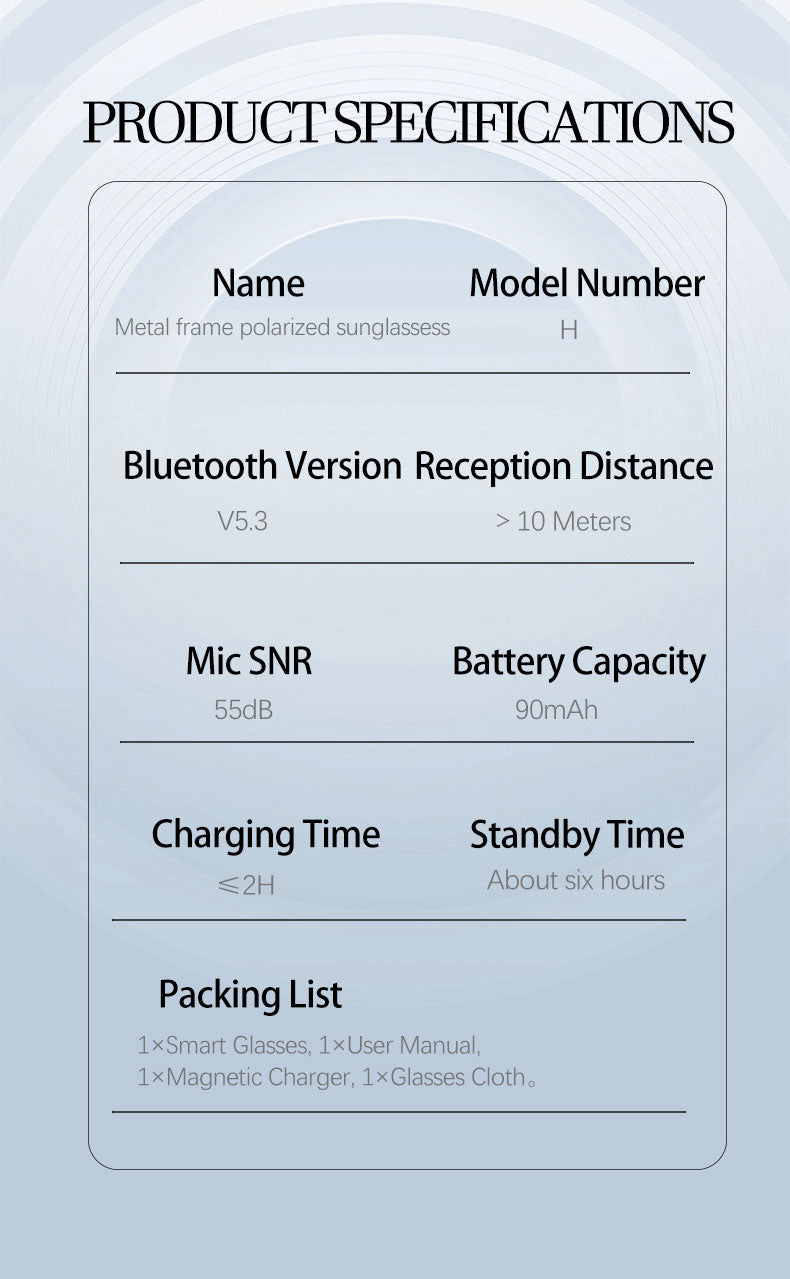 Smart Ai glasses Bluetooth audio Connectivity Real-Time Communication H15