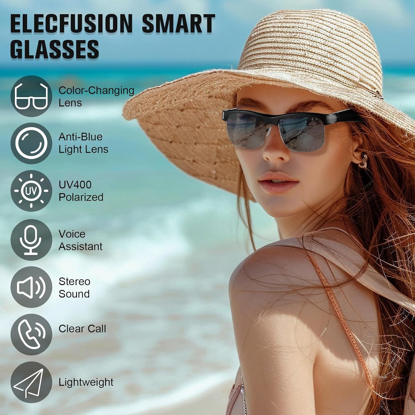 Smart  Bluetooth glasses, Built-in Mic & Speakers,UV Protection Audio Sun Glasses