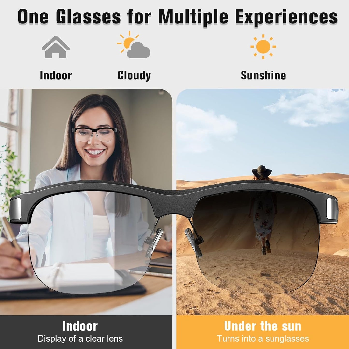 Smart  Bluetooth glasses, Built-in Mic & Speakers,UV Protection Audio Sun Glasses