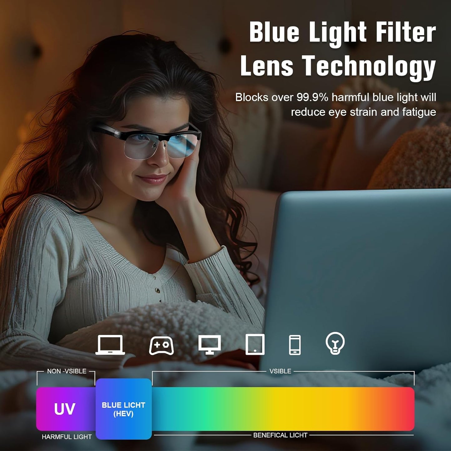 Smart  Bluetooth glasses, Built-in Mic & Speakers,UV Protection Audio Sun Glasses