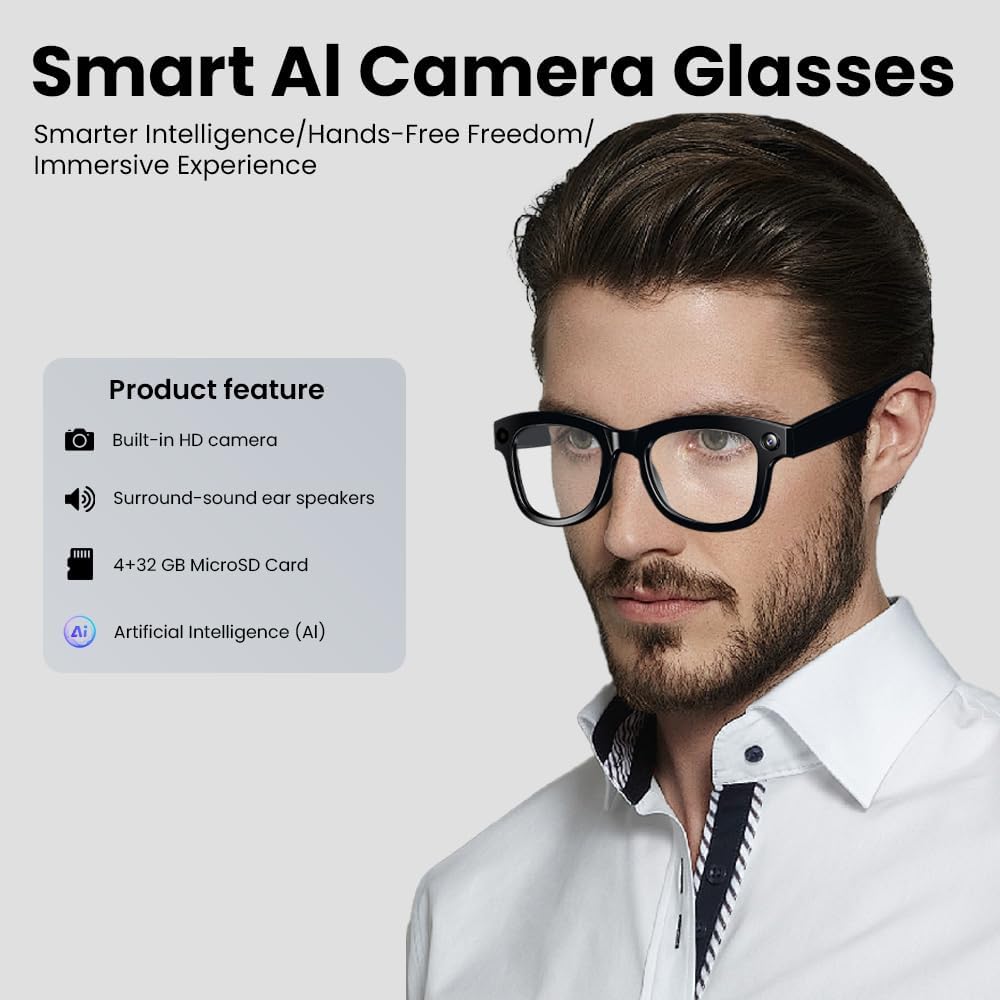 Smart  Glasses with 5MP  HD  Camera, AI Voice Control, Wi-Fi/Bluetooth 5.3 for HD Video & Immersive Audio