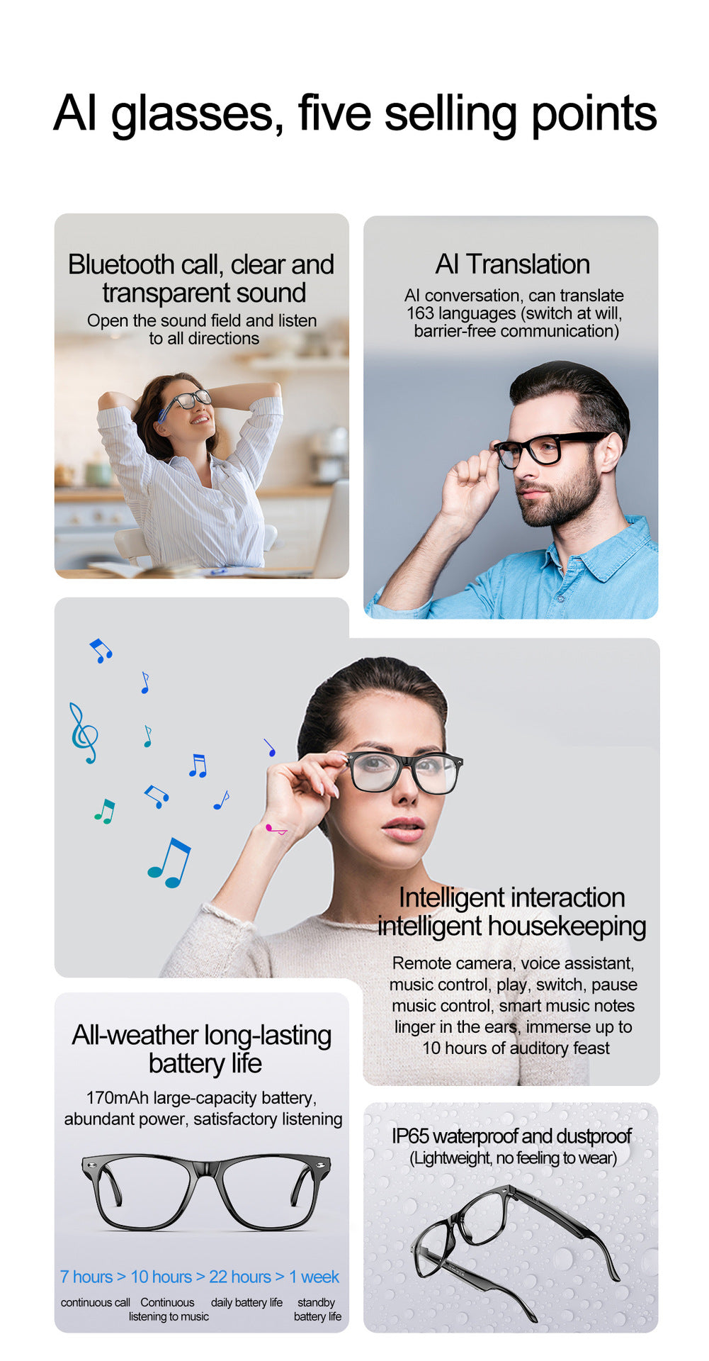 AI translation Smart glasses with Chat GPT Bluetooth