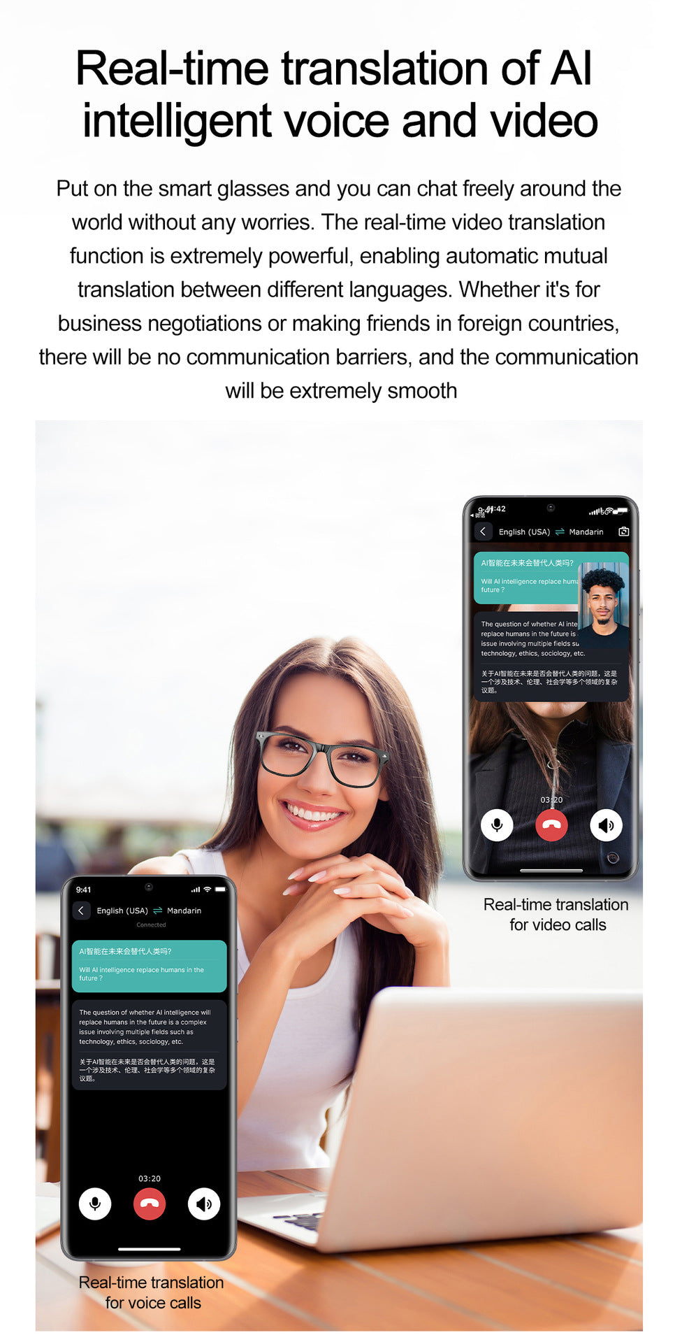 AI translation Smart glasses with Chat GPT Bluetooth