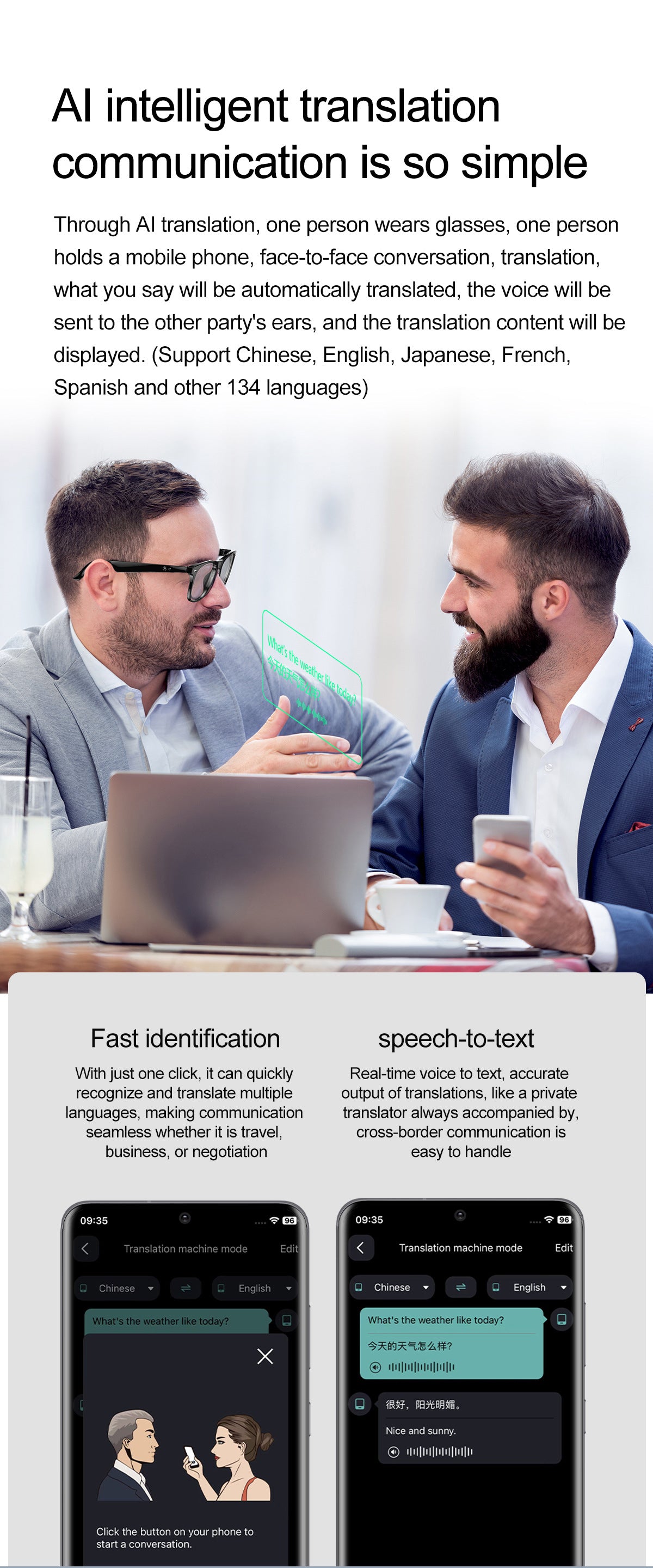 AI translation Smart glasses with Chat GPT Bluetooth