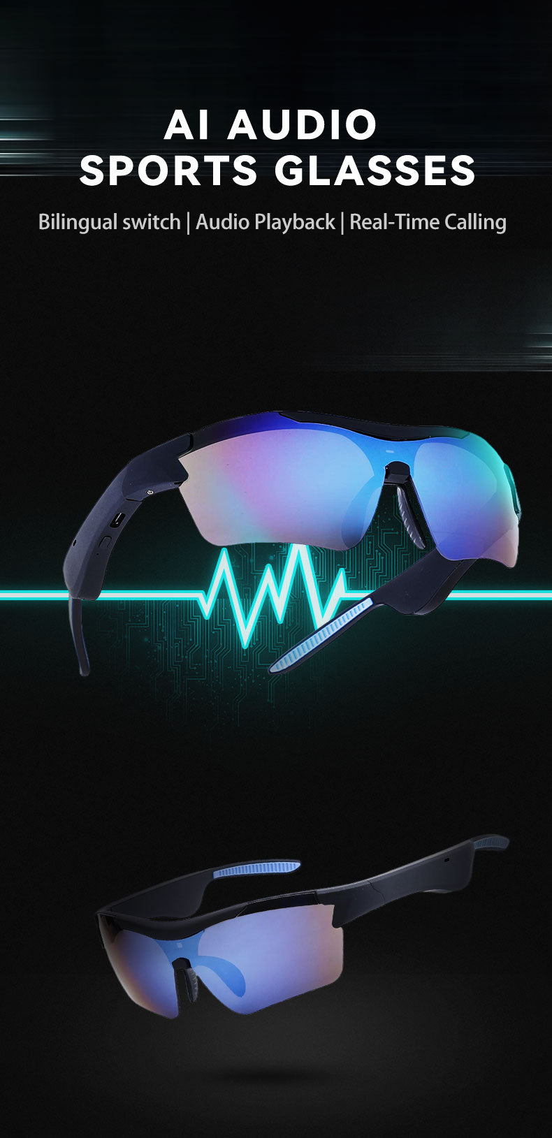Sport Ai glasses Bluetooth Connectivity Audio Playback Real-Time Communication S-18